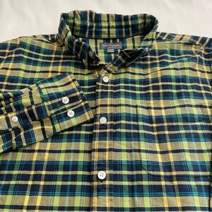 L.L. Bean Signature Slim Fit Plaid Shirt - Navy/Yellow/Green Cotton Men’s Large